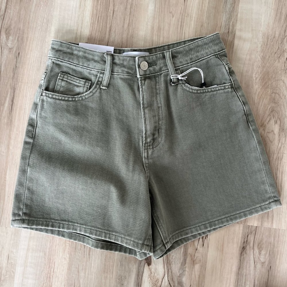 High Rise Sage Green Hemmed Shorts